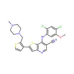 COc1cc(Nc2c(C#N)cnc3cc(-c4ccsc4CN4CCN(C)CC4)sc23)c(Cl)cc1Cl ZINC000023357859