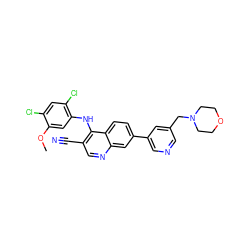 COc1cc(Nc2c(C#N)cnc3cc(-c4cncc(CN5CCOCC5)c4)ccc23)c(Cl)cc1Cl ZINC000045254738