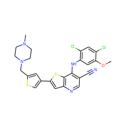 COc1cc(Nc2c(C#N)cnc3cc(-c4csc(CN5CCN(C)CC5)c4)sc23)c(Cl)cc1Cl ZINC000023254508