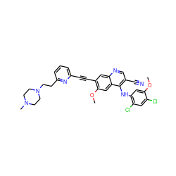 COc1cc(Nc2c(C#N)cnc3cc(C#Cc4cccc(CCN5CCN(C)CC5)n4)c(OC)cc23)c(Cl)cc1Cl ZINC000037858226