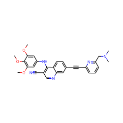 COc1cc(Nc2c(C#N)cnc3cc(C#Cc4cccc(CN(C)C)n4)ccc23)cc(OC)c1OC ZINC000037858233