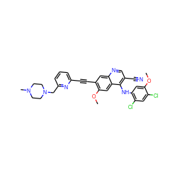 COc1cc(Nc2c(C#N)cnc3cc(C#Cc4cccc(CN5CCN(C)CC5)n4)c(OC)cc23)c(Cl)cc1Cl ZINC000037858223