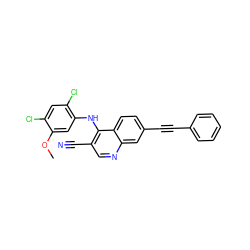 COc1cc(Nc2c(C#N)cnc3cc(C#Cc4ccccc4)ccc23)c(Cl)cc1Cl ZINC000014945504