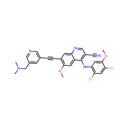 COc1cc(Nc2c(C#N)cnc3cc(C#Cc4cncc(CN(C)C)c4)c(OC)cc23)c(Cl)cc1Cl ZINC000037858224