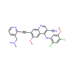 COc1cc(Nc2c(C#N)cnc3cc(C#Cc4ncccc4CN(C)C)c(OC)cc23)c(Cl)cc1Cl ZINC000037858293