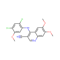 COc1cc(Nc2c(C#N)cnc3cc(OC)c(OC)cc23)c(Cl)cc1Cl ZINC000013470097