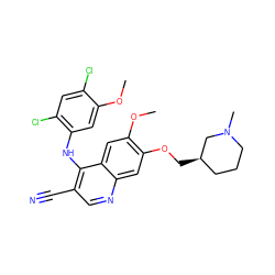 COc1cc(Nc2c(C#N)cnc3cc(OC[C@@H]4CCCN(C)C4)c(OC)cc23)c(Cl)cc1Cl ZINC000013559848