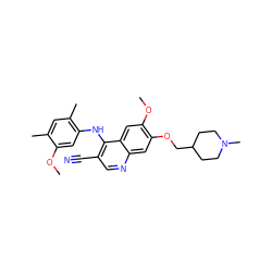 COc1cc(Nc2c(C#N)cnc3cc(OCC4CCN(C)CC4)c(OC)cc23)c(C)cc1C ZINC000013559853