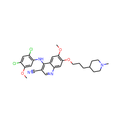 COc1cc(Nc2c(C#N)cnc3cc(OCCCC4CCN(C)CC4)c(OC)cc23)c(Cl)cc1Cl ZINC000003948739