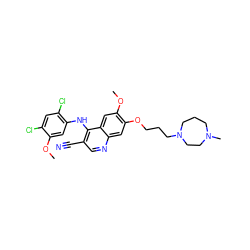 COc1cc(Nc2c(C#N)cnc3cc(OCCCN4CCCN(C)CC4)c(OC)cc23)c(Cl)cc1Cl ZINC000023357818