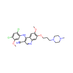 COc1cc(Nc2c(C#N)cnc3cc(OCCCN4CCN(C)CC4)c(OC)cc23)c(Cl)cc1Cl ZINC000022448983