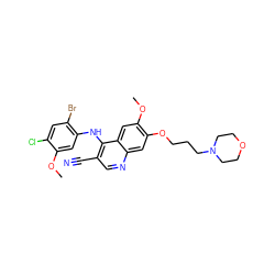 COc1cc(Nc2c(C#N)cnc3cc(OCCCN4CCOCC4)c(OC)cc23)c(Br)cc1Cl ZINC000027315141