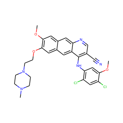 COc1cc(Nc2c(C#N)cnc3cc4cc(OC)c(OCCN5CCN(C)CC5)cc4cc23)c(Cl)cc1Cl ZINC000023357908