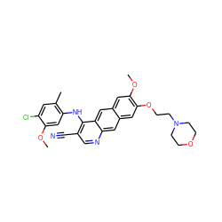 COc1cc(Nc2c(C#N)cnc3cc4cc(OCCN5CCOCC5)c(OC)cc4cc23)c(C)cc1Cl ZINC000014210862