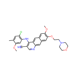 COc1cc(Nc2c(C#N)cnc3cc4cc(OCCN5CCOCC5)c(OC)cc4cc23)c(Cl)cc1C ZINC000014945445