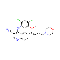 COc1cc(Nc2c(C#N)cnc3ccc(/C=C/CCN4CCOCC4)cc23)c(Cl)cc1Cl ZINC000049052796