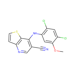 COc1cc(Nc2c(C#N)cnc3ccsc23)c(Cl)cc1Cl ZINC000013586612