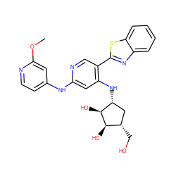 COc1cc(Nc2cc(N[C@@H]3C[C@H](CO)[C@@H](O)[C@H]3O)c(-c3nc4ccccc4s3)cn2)ccn1 ZINC000473118029