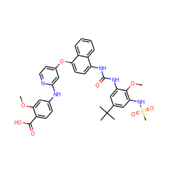 COc1cc(Nc2cc(Oc3ccc(NC(=O)Nc4cc(C(C)(C)C)cc(NS(C)(=O)=O)c4OC)c4ccccc34)ccn2)ccc1C(=O)O ZINC001772649690