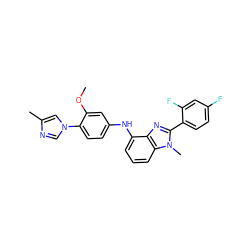 COc1cc(Nc2cccc3c2nc(-c2ccc(F)cc2F)n3C)ccc1-n1cnc(C)c1 ZINC000095573945