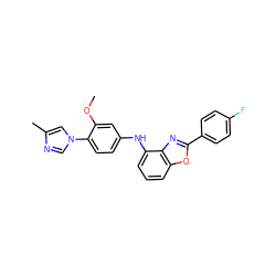 COc1cc(Nc2cccc3oc(-c4ccc(F)cc4)nc23)ccc1-n1cnc(C)c1 ZINC000095571655