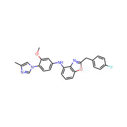 COc1cc(Nc2cccc3oc(Cc4ccc(F)cc4)nc23)ccc1-n1cnc(C)c1 ZINC000095575706