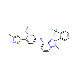 COc1cc(Nc2cccn3c(C)c(-c4ccccc4C(F)(F)F)nc23)ccc1-n1cnc(C)c1 ZINC000095574506