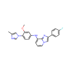 COc1cc(Nc2cccn3cc(-c4ccc(F)cc4)nc23)ccc1-n1cnc(C)c1 ZINC000095578326