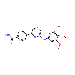 COc1cc(Nc2cncc(-c3ccc(C(N)=O)cc3)n2)cc(OC)c1OC ZINC000038267733