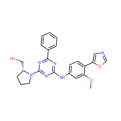 COc1cc(Nc2nc(-c3ccccc3)nc(N3CCC[C@@H]3CO)n2)ccc1-c1cnco1 ZINC000013445164