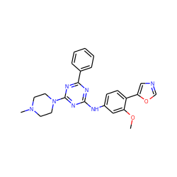 COc1cc(Nc2nc(-c3ccccc3)nc(N3CCN(C)CC3)n2)ccc1-c1cnco1 ZINC000013445158