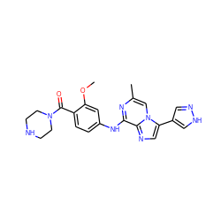 COc1cc(Nc2nc(C)cn3c(-c4cn[nH]c4)cnc23)ccc1C(=O)N1CCNCC1 ZINC000072124659