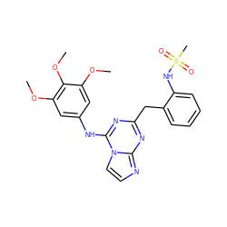 COc1cc(Nc2nc(Cc3ccccc3NS(C)(=O)=O)nc3nccn23)cc(OC)c1OC ZINC000299857814