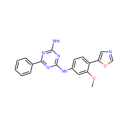 COc1cc(Nc2nc(N)nc(-c3ccccc3)n2)ccc1-c1cnco1 ZINC000012354264