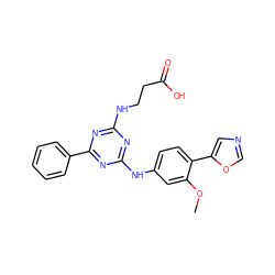 COc1cc(Nc2nc(NCCC(=O)O)nc(-c3ccccc3)n2)ccc1-c1cnco1 ZINC000013445145