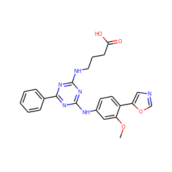 COc1cc(Nc2nc(NCCCC(=O)O)nc(-c3ccccc3)n2)ccc1-c1cnco1 ZINC000013445148