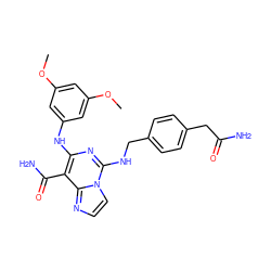 COc1cc(Nc2nc(NCc3ccc(CC(N)=O)cc3)n3ccnc3c2C(N)=O)cc(OC)c1 ZINC000040934728