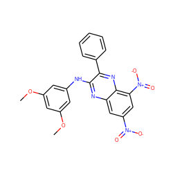 COc1cc(Nc2nc3cc([N+](=O)[O-])cc([N+](=O)[O-])c3nc2-c2ccccc2)cc(OC)c1 ZINC000040393562