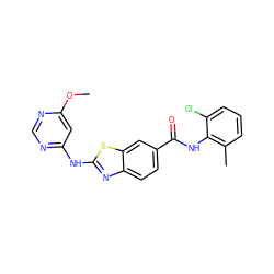 COc1cc(Nc2nc3ccc(C(=O)Nc4c(C)cccc4Cl)cc3s2)ncn1 ZINC000013536633