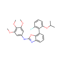 COc1cc(Nc2nc3cccc(-c4c(F)cccc4OC(C)C)c3o2)cc(OC)c1OC ZINC000169328308