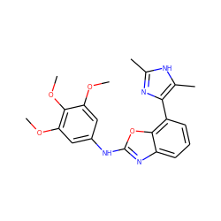 COc1cc(Nc2nc3cccc(-c4nc(C)[nH]c4C)c3o2)cc(OC)c1OC ZINC000169328959