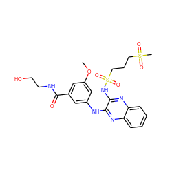 COc1cc(Nc2nc3ccccc3nc2NS(=O)(=O)CCCS(C)(=O)=O)cc(C(=O)NCCO)c1 ZINC000150234235