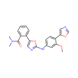 COc1cc(Nc2ncc(-c3ccccc3C(=O)N(C)C)o2)ccc1-c1cnco1 ZINC000013473607