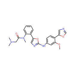 COc1cc(Nc2ncc(-c3ccccc3N(C)C(=O)CN(C)C)o2)ccc1-c1cnco1 ZINC000003594923