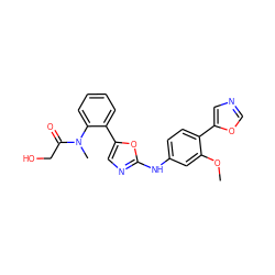 COc1cc(Nc2ncc(-c3ccccc3N(C)C(=O)CO)o2)ccc1-c1cnco1 ZINC000013490396