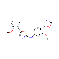 COc1cc(Nc2ncc(-c3ccccc3OC)o2)ccc1-c1cnco1 ZINC000003594948