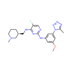 COc1cc(Nc2ncc(F)c(NC[C@@H]3CCCN(C)C3)n2)cc(-n2nnnc2C)c1 ZINC000473133690