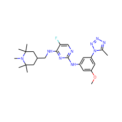 COc1cc(Nc2ncc(F)c(NCC3CC(C)(C)N(C)C(C)(C)C3)n2)cc(-n2nnnc2C)c1 ZINC000473136096