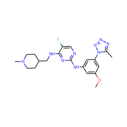 COc1cc(Nc2ncc(F)c(NCC3CCN(C)CC3)n2)cc(-n2nnnc2C)c1 ZINC000473135908