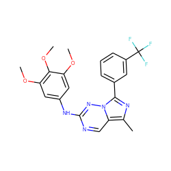 COc1cc(Nc2ncc3c(C)nc(-c4cccc(C(F)(F)F)c4)n3n2)cc(OC)c1OC ZINC000006716391